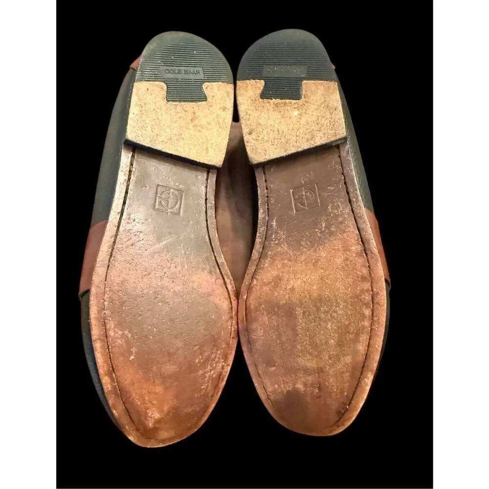 Cole Haan Black & Brown Leather Tassel Moc Toe Loafer Sz 9.5 Preppy